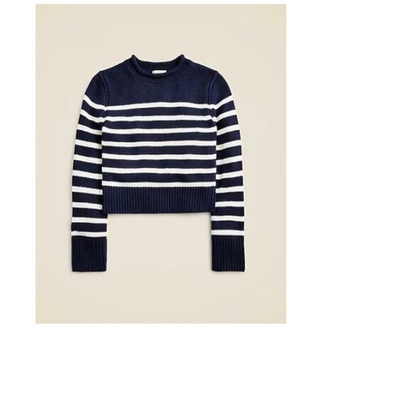 J.Crew $90 Heritage cotton Rollneck™ sweater in stripe Ivory Navy Size S CE486 - Picture 2 of 9